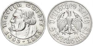 5 Reichsmark Alemania nazi (1933-1945) Plata Martín Lutero