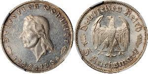 5 Reichsmark Alemania nazi (1933-1945) Plata Friedrich Schiller