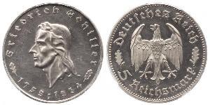 5 Reichsmark Alemania nazi (1933-1945) Plata Friedrich Schiller