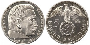5 Reichsmark Alemania nazi (1933-1945) Plata Paul von Hindenburg
