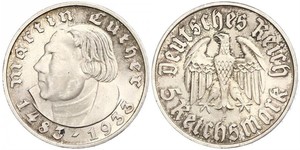 5 Reichsmark Alemania nazi (1933-1945) Plata Martín Lutero