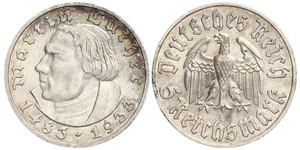 5 Reichsmark Alemania nazi (1933-1945) Plata Martín Lutero
