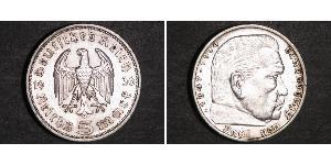 5 Reichsmark Alemania nazi (1933-1945) Plata Paul von Hindenburg