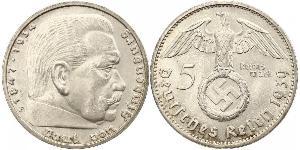 5 Reichsmark Alemania nazi (1933-1945) Plata Paul von Hindenburg
