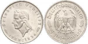 5 Reichsmark Alemania nazi (1933-1945) Plata Friedrich Schiller