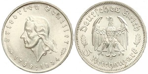 5 Reichsmark Alemania nazi (1933-1945) Plata Friedrich Schiller