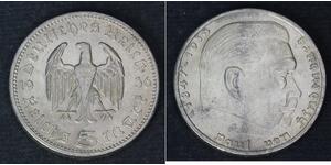 5 Reichsmark Alemania nazi (1933-1945) Plata Paul von Hindenburg