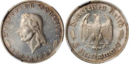 5 Reichsmark Alemania nazi (1933-1945) Plata Friedrich Schiller