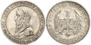 5 Reichsmark República de Weimar (1918-1933) Plata Everardo I de Wurtemberg