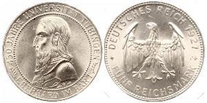 5 Reichsmark República de Weimar (1918-1933) Plata Everardo I de Wurtemberg