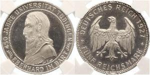 5 Reichsmark República de Weimar (1918-1933) Plata Everardo I de Wurtemberg