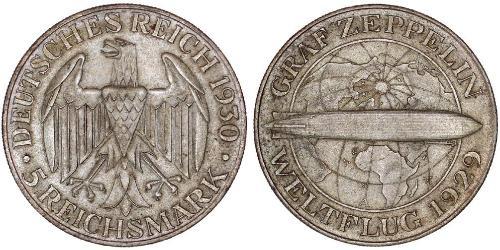 5 Reichsmark República de Weimar (1918-1933) Plata 