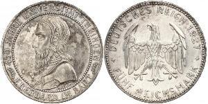 5 Reichsmark Weimarer Republik (1918-1933) Silber Eberhard I. (Württemberg, Graf)