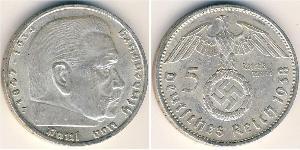5 Reichsmark Nazi Germany (1933-1945) Silver Paul von Hindenburg