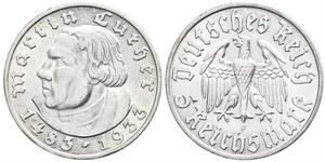 5 Reichsmark Nazi Germany (1933-1945) Silver Martin Luther