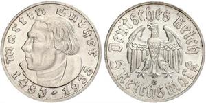 5 Reichsmark Nazi Germany (1933-1945) Silver Martin Luther