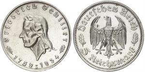 5 Reichsmark Nazi Germany (1933-1945) Silver Friedrich Schiller