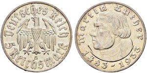 5 Reichsmark Nazi Germany (1933-1945) Silver Martin Luther