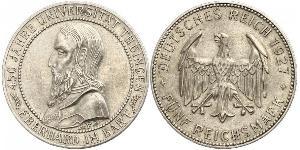 5 Reichsmark Weimar Republic (1918-1933) Silver Eberhard I, Count of Württemberg