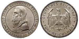 5 Reichsmark Weimar Republic (1918-1933) Silver Eberhard I, Count of Württemberg