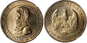 5 Reichsmark Веймарская республика (1918-1933) Серебро Эберхард I Светлый