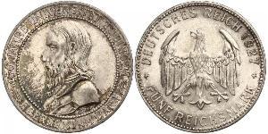 5 Reichsmark Веймарская республика (1918-1933) Серебро Эберхард I Светлый