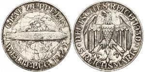 5 Reichsmark Веймарская республика (1918-1933) Серебро 