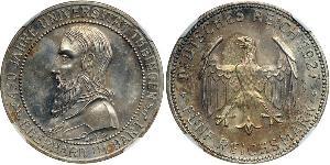 5 Reichsmark Веймарская республика (1918-1933) Серебро Эберхард I Светлый