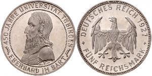 5 Reichsmark Веймарская республика (1918-1933) Серебро Эберхард I Светлый