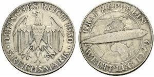 5 Reichsmark Веймарская республика (1918-1933) Серебро 