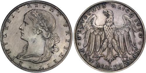 5 Reichsmark Веймарская республика (1918-1933) Серебро 
