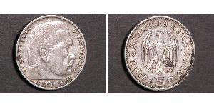 5 Reichsmark Третий рейх (1933-1945) Серебро Гинденбург, Пауль фон