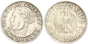 5 Reichsmark Третий рейх (1933-1945) Серебро Лютер, Мартин