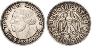 5 Reichsmark Третий рейх (1933-1945) Серебро Лютер, Мартин