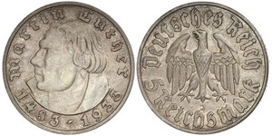 5 Reichsmark Третий рейх (1933-1945) Серебро Лютер, Мартин