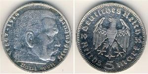 5 Reichsmark Третий рейх (1933-1945) Серебро Гинденбург, Пауль фон