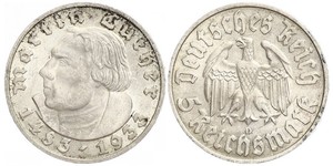 5 Reichsmark Третий рейх (1933-1945) Серебро Лютер, Мартин