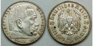 5 Reichsmark Третий рейх (1933-1945) Серебро Гинденбург, Пауль фон