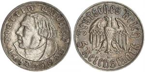 5 Reichsmark Третий рейх (1933-1945) Серебро Лютер, Мартин