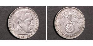 5 Reichsmark Третий рейх (1933-1945) Серебро Гинденбург, Пауль фон