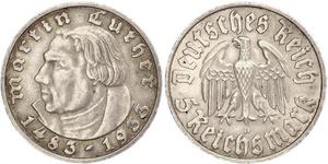 5 Reichsmark Третий рейх (1933-1945) Серебро Лютер, Мартин