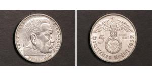 5 Reichsmark Третий рейх (1933-1945) Серебро Гинденбург, Пауль фон