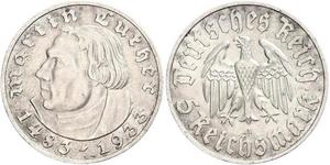5 Reichsmark Третий рейх (1933-1945) Серебро Лютер, Мартин