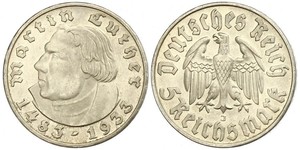 5 Reichsmark Третий рейх (1933-1945) Серебро Лютер, Мартин