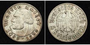 5 Reichsmark Третий рейх (1933-1945) Серебро Лютер, Мартин
