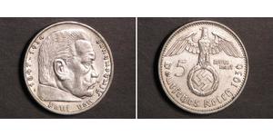 5 Reichsmark Третий рейх (1933-1945) Серебро Гинденбург, Пауль фон