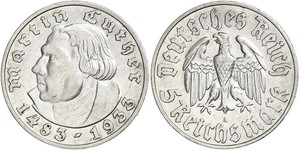 5 Reichsmark Третий рейх (1933-1945) Серебро Лютер, Мартин