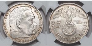 5 Reichsmark Третий рейх (1933-1945) Серебро Гинденбург, Пауль фон