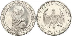 5 Reichsmark Веймарська республіка (1918-1933) Срібло Ебергард I (граф Вюртембергу)
