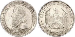 5 Reichsmark Веймарська республіка (1918-1933) Срібло Ебергард I (граф Вюртембергу)
